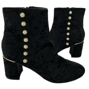 Isaac Mizrahi Live Davina Black Size 8 Faux Pearl Crushed Velvet Booties…